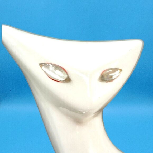 Mid Century Modern Cubist Cat Figurine White Jewel Eyes Japan 1950s Modernist - Picture 3 of 10